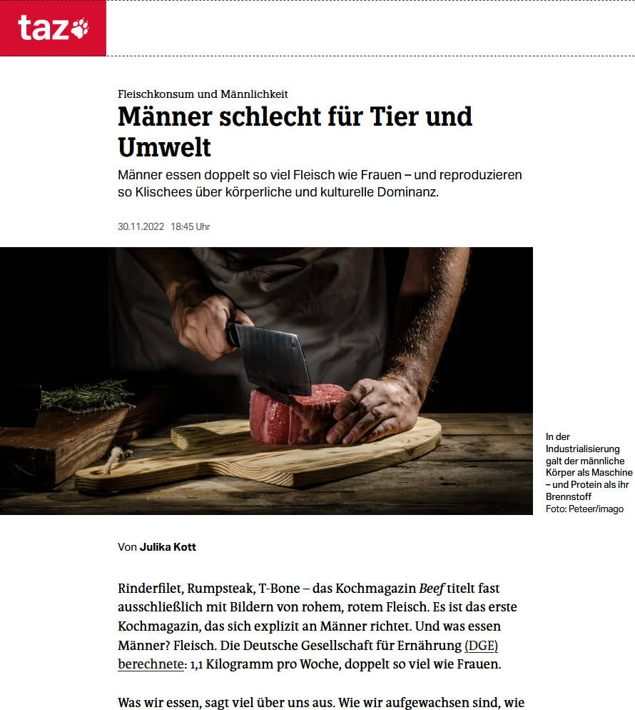 »Männer sind schlecht für Tier und Umwelt« (taz)