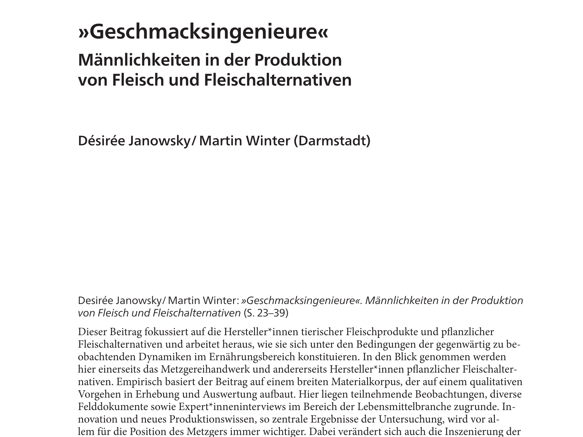 »Geschmacksingenieure« (Zeitschriftenaufsatz)