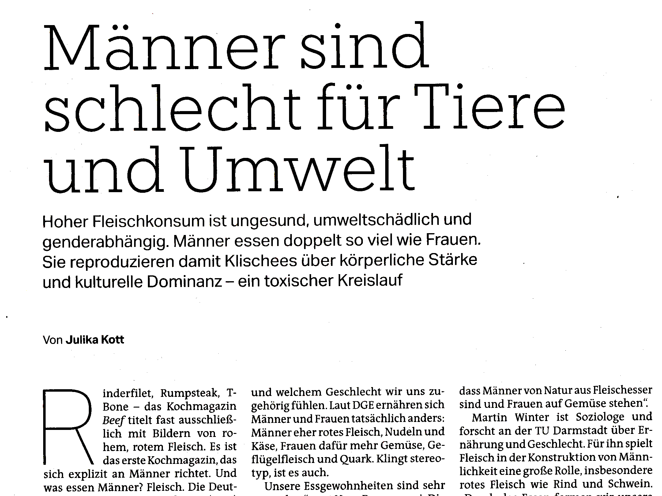»Männer sind schlecht für Tier und Umwelt« (Interview in der taz)